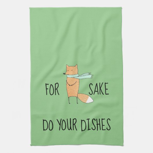 酒おもしろいキツネは料理を キッチンタオル (縦)