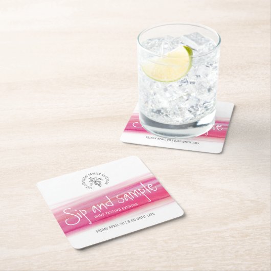 酒とサンプル赤ワインの試飲紙コースター スクエアペーパーコースター (インサイチュ)