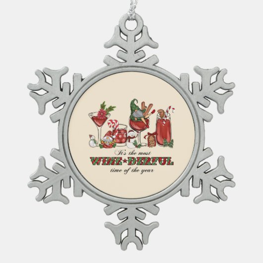 酒に酔う時だ スノーフレークピューターオーナメント (正面)