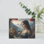 酒をエレガント飲む女性のはがき ポストカード (スタンド正面)