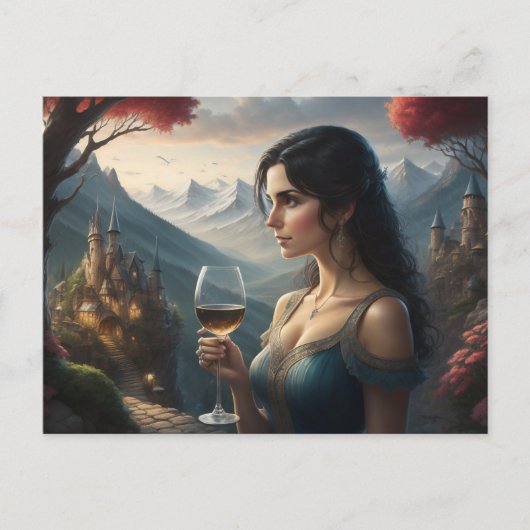 酒をエレガント飲む女性のはがき ポストカード (正面)