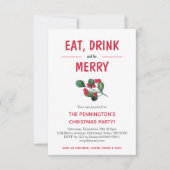酒を食べ飲み楽しいクリスマスのパーティー 招待状 (正面)