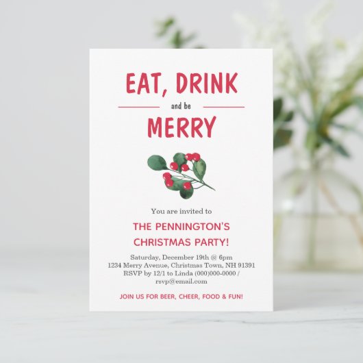 酒を食べ飲み楽しいクリスマスのパーティー 招待状 (スタンド正面)