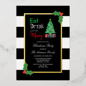 酒を食べ飲み楽しいクリスマスパーティー 箔招待状 (正面)