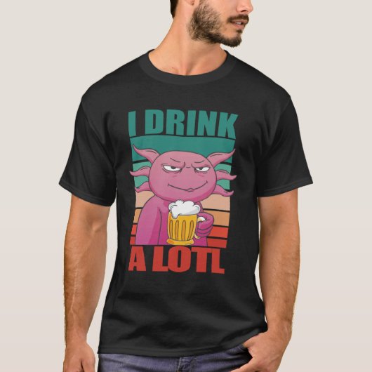 酒を飲むアソロトル Tシャツ (正面)