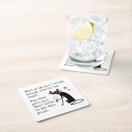酒を飲む猫聞よ、彼女は飲 スクエアペーパーコースター (インサイチュ)