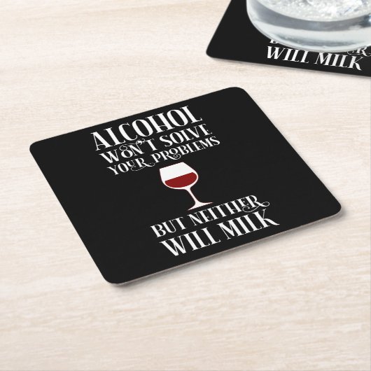 酒を飲んでも君の問題は解けぬおもしろい スクエアペーパーコースター (アングル)