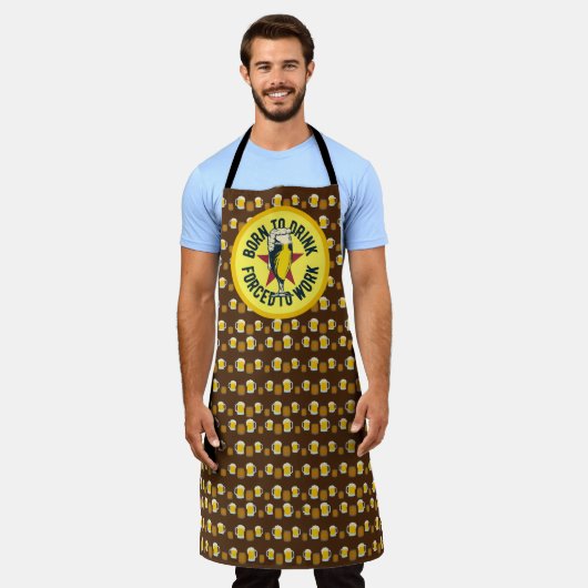 酒生まれを飲まされおもしろいる エプロン (着用した状態)