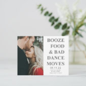 酒、食べ物、悪いダンスの動きおもしろい日付を保存 案内ポストカード (スタンド正面)