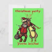 酔っおもしろいたサンタとルドルフのクリスマスカード 招待状 (正面)