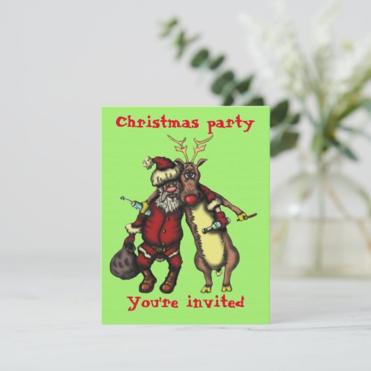 酔っおもしろいたサンタとルドルフのクリスマスカード 招待状 (スタンド正面)