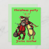 酔っおもしろいたサンタとルドルフのクリスマスカード 招待状 (正面/裏面)
