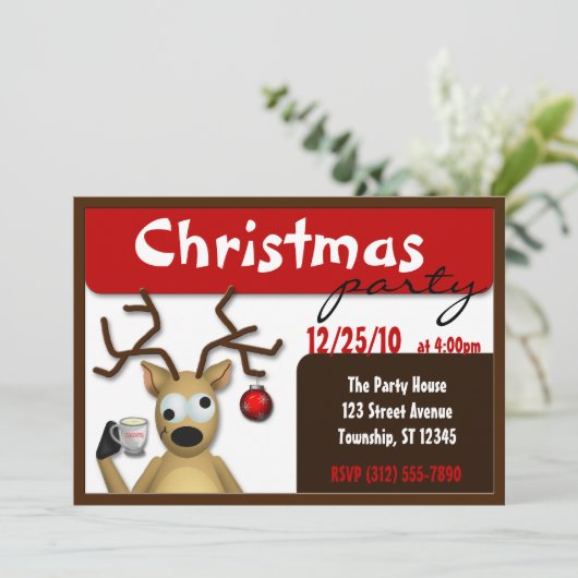 酔っおもしろい払いトナカイのクリスマス招待状 招待状 (スタンド正面)