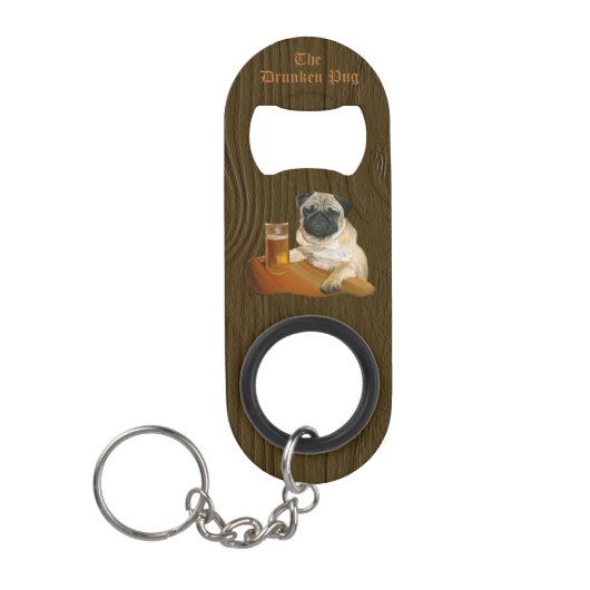 酔ったパグのロゴのキーホルダー及び栓抜き キーホルダー栓抜き (正面)