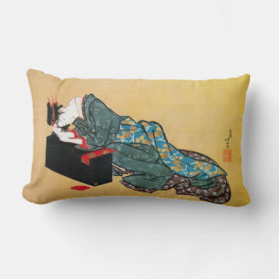 酔った女、北斎によって飲まれる女性、Hokusai、Ukiyo-e ランバークッション