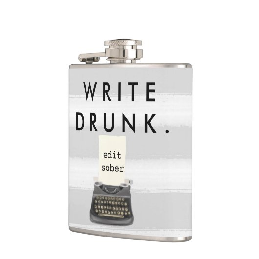 酔った編集します灰色のストライプの冷静なタイプライターを書いて下さい フラスク (左)