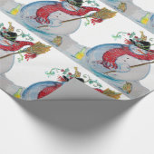 酔った雪だるまと鳥の冬の休日の挨拶 ラッピングペーパー (角)