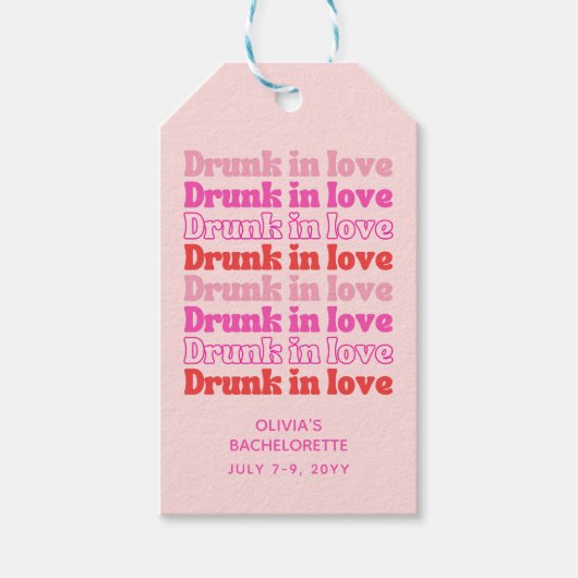 酔って恋に溺れる ピンクレトロ独身最後の夜の会 ギフトタグ (正面)