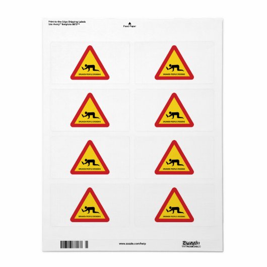 酔っぱらった人々が交通標識を横切る ラベル (フルシート)