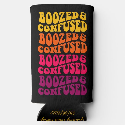 酔っぱらって混乱したグルービーバチェロレッテパーティーカスタム スリム缶クーラー (裏面)