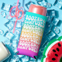 酔っぱらって混乱したレトロな文字の虹色グラデーションS スリム缶クーラー