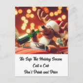 酔っ払いのトナカイのクリスマス飲み物とドライブしない ポストカード (正面)