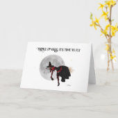 酔っ払いの魔女のハロウィンカード 飛び箒に乗って カード (黄色い花)