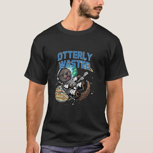 酔っ払いオッター恋人ドリンカー海を無駄に Tシャツ (正面)