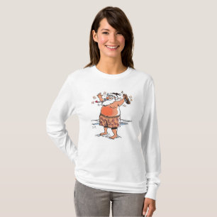 酔っ払いサンタの女性用ホワイト長袖Tシャツ Tシャツ