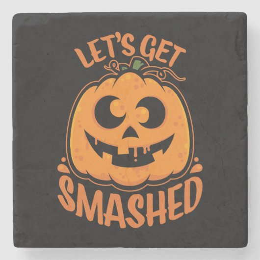 酔っ払いハロウィン・ジャック・オ・ランタン Let's Get Smashed ストーンコースター (正面)