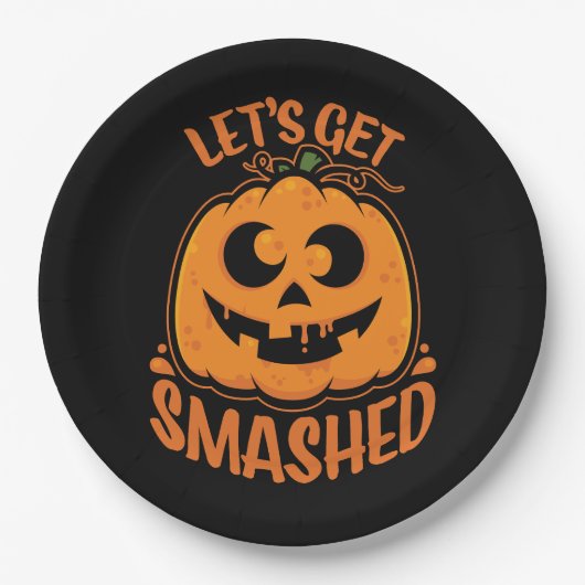 酔っ払いハロウィン・ジャック・オ・ランタン Let's Get Smashed ペーパープレート (正面)