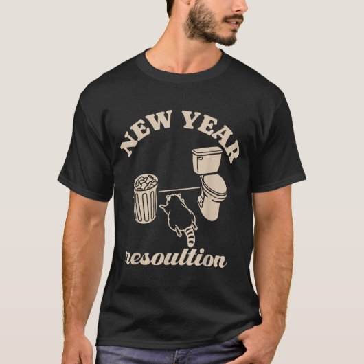酔っ払い たぬき 新年の抱負 面白い Tシャツ (正面)