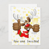 酔っ払ったトナカイのユーモアあふれるクリスマスキャラクター インビテーションポストカード (正面/裏面)