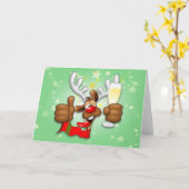 酔っ払ったトナカイ 面白いクリスマスキャラクター カード (黄色い花)