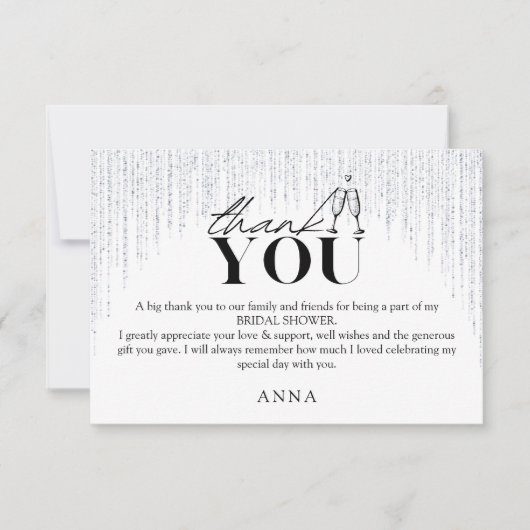 『酔わせてくれた愛の ブライズシャワーの きらきらとした感謝カード』 サンキューカード (正面)