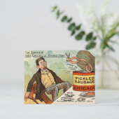 酢漬けソーセージの食品安全性 - ヴィンテージ カートゥーン ポストカード (スタンド正面)