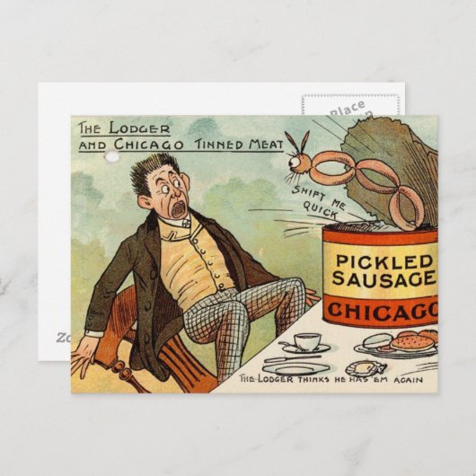 酢漬けソーセージの食品安全性 - ヴィンテージ カートゥーン ポストカード (正面/裏面)