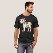 酪農家のためのクリスマスコスチューム 牛のサンタ帽子 クリスマスギフト Tシャツ (正面フル)