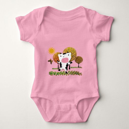 酪農新生児かわいい牛ゼリー豆の甘い木 ベビーボディスーツ (正面)