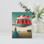 酪農牧場での赤い超現実的な甘いトリートメント ポストカード (スタンド正面)