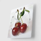 酸っぱい三さくらんぼ スクエア壁時計 (傾斜)