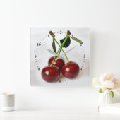 酸っぱい三さくらんぼ スクエア壁時計 (ホーム)