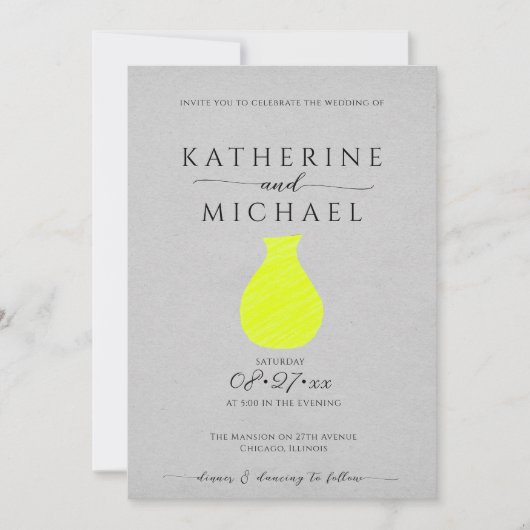 酸性の黄色と灰色の美学 | ウェディング 招待状 (正面)