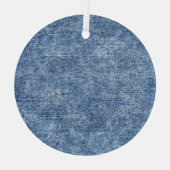 酸洗いブルーデニム、クローズアップのテクスチャ。 ガラスオーナメント (裏面)