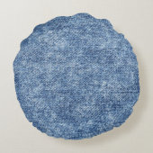 酸洗いブルーデニム、クローズアップのテクスチャ。 ラウンドクッション (裏面)