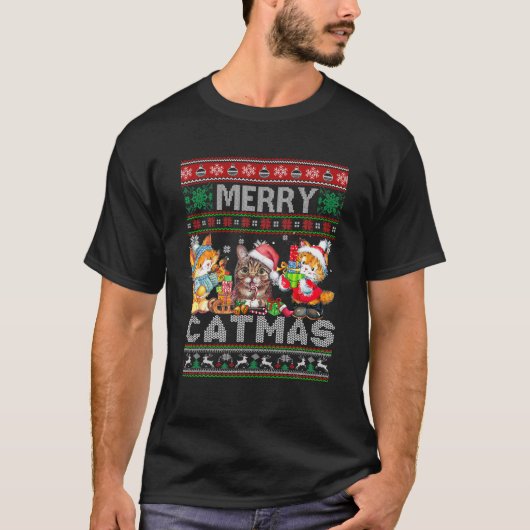 醜いおもしろいクリスマスカタマスキッテンオーナーズサンタハ Tシャツ (正面)