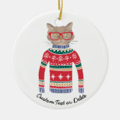 醜いおもしろいクリスマスセーターかわいい猫好き セラミックオーナメント (正面)