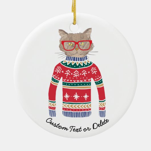 醜いおもしろいクリスマスセーターかわいい猫好き セラミックオーナメント (裏面)