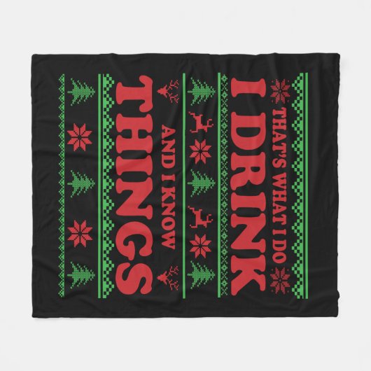 醜いおもしろいクリスマスセーターのウイスキーことわざ フリースブランケット (正面(横))