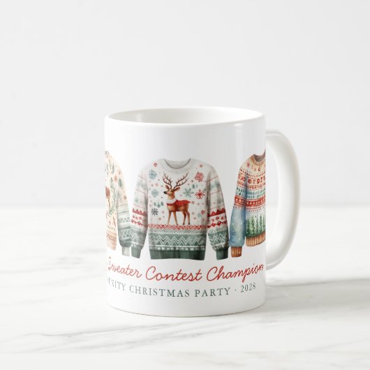 醜いおもしろいクリスマスセーターのコンテストの勝者 コーヒーマグカップ (正面右)